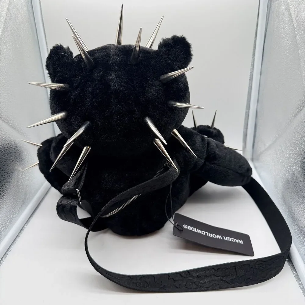 Racer Worldwide Plush Bear Crossbody Bag Zippers Spikes Alternative Punk Alt